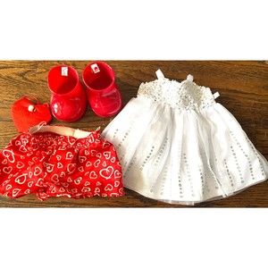 Build a Bear clothing lot Valentines Day heart purse shorts wedding dress